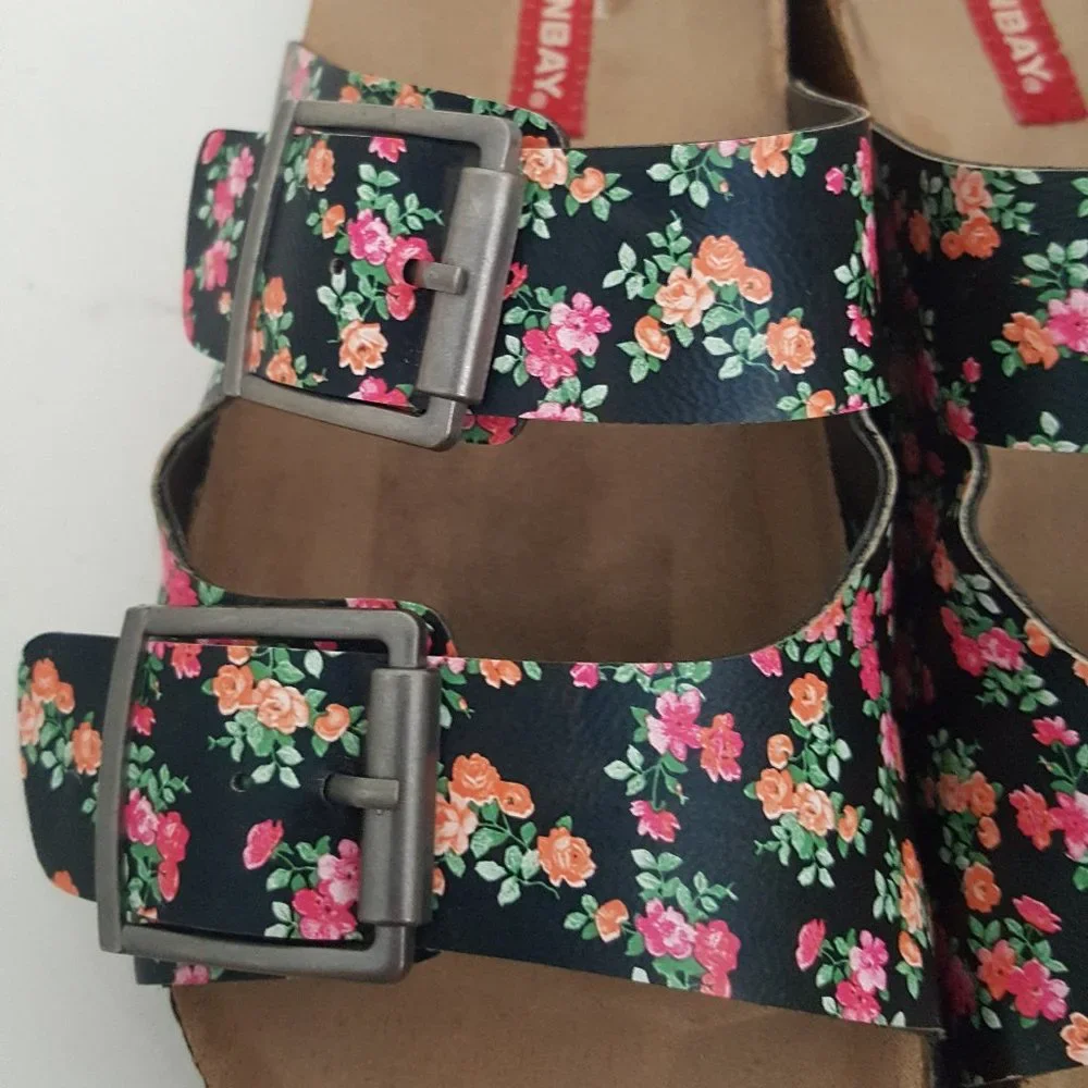 Union Bay Melissa Women's 6M Floral Open Toe Double Strap Slide Cork Sandals